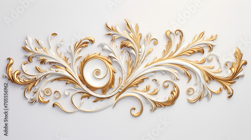 White ornament with gold patina on a white background, design, intricate, stylish, vintage, ornate, art,