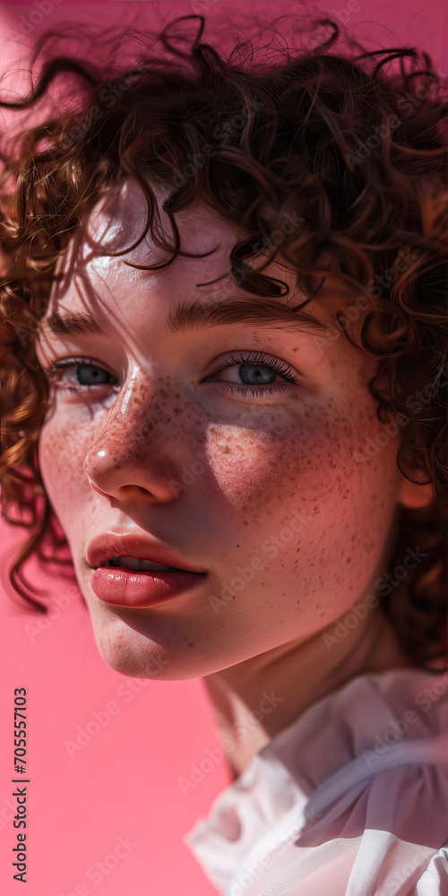 portrait of a curly girl with beautiful skin on a red background
portrait of a curly girl with beautiful skin on a red background