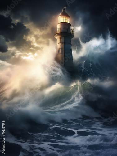 lighthouse in the storm at sunset © Maizal
