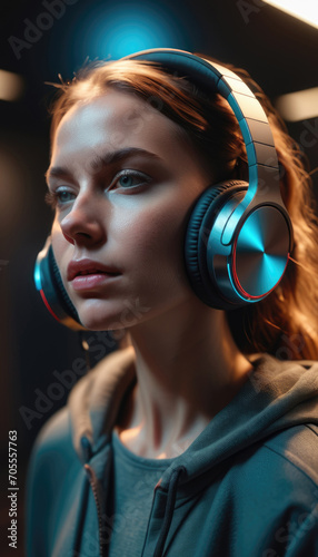AI generated illustration of Beautiful girl with over ear headphones