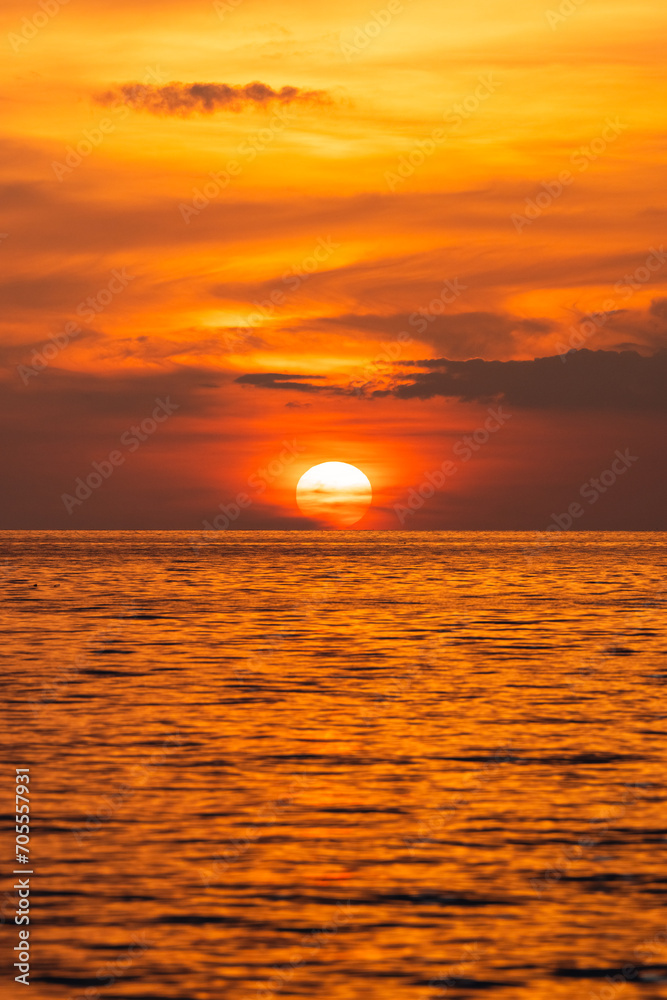 Sunset on the Andaman Sea at Yao Beach west coast of Thailand, Hat Chao Mai National Park Trang Province Thailand.