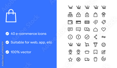 Line icons set of e-commerce, online shopping and delivery elements