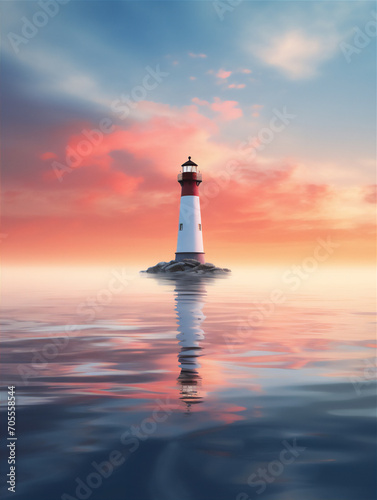 lighthouse in the sea at sunset