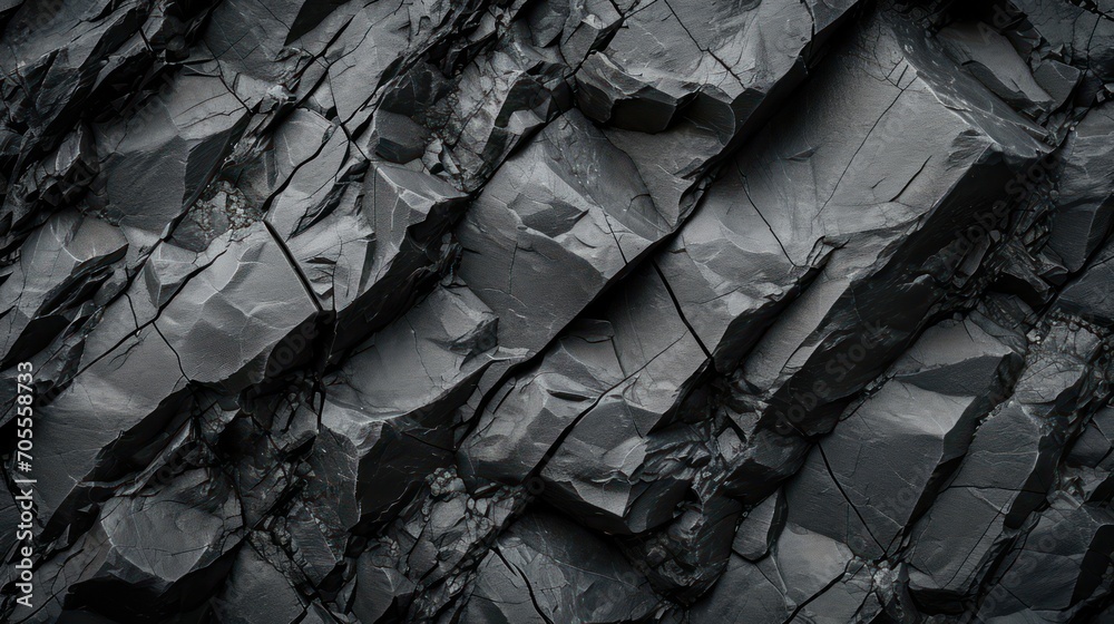 Textured black stone background created by a dark grey, rugged mountain surface with prominent cracks. Designers have plenty of space for creativity.
 - obrazy, fototapety, plakaty 