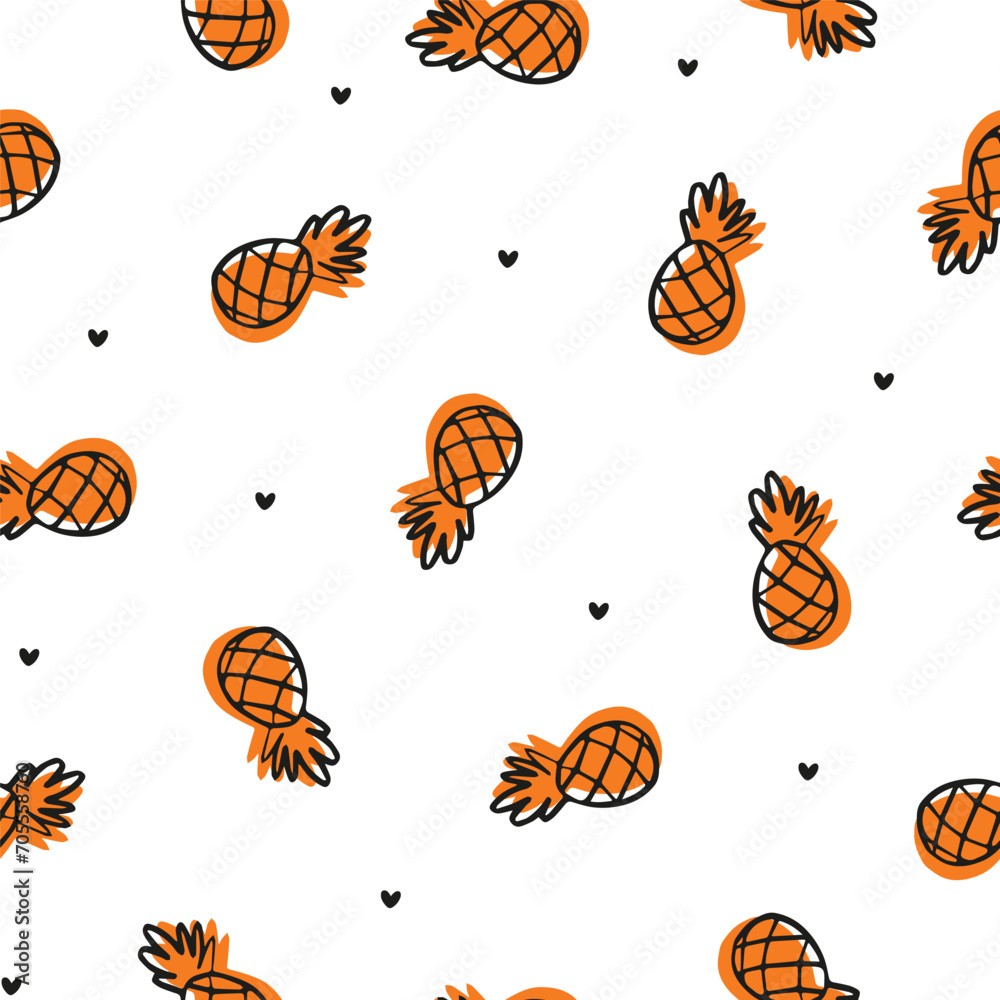 Seamless pattern with orange pineapples