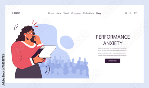 Anxiety web banner or landing page. Character mental health issues. Woman coping with psychological stress. Mental disorder emotional and physical symptom. Flat vector illustration