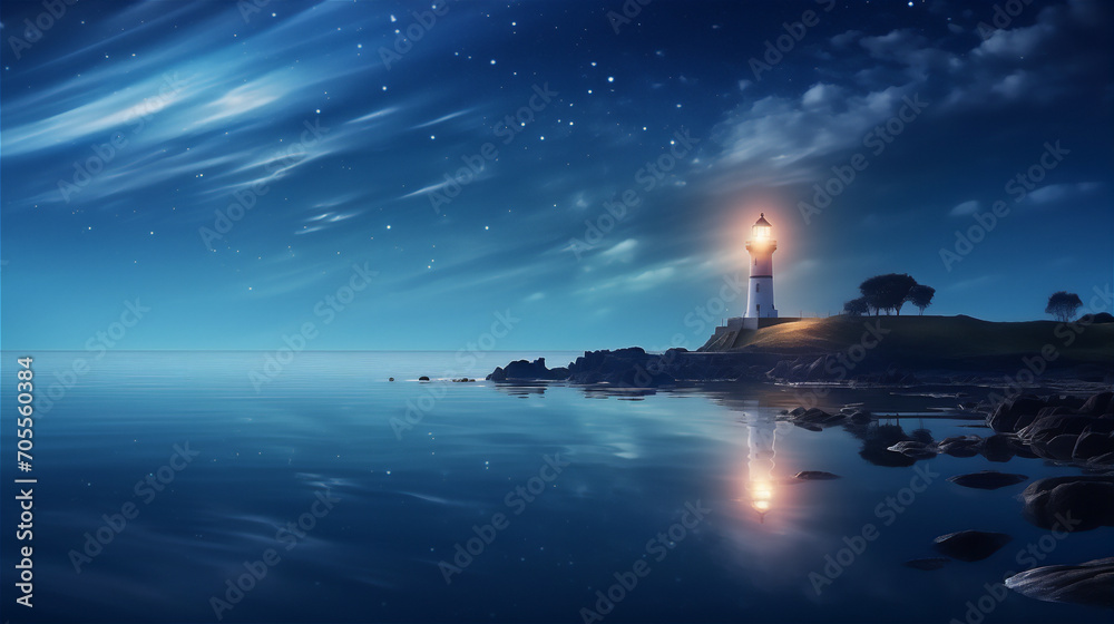 lighthouse in the sea at night