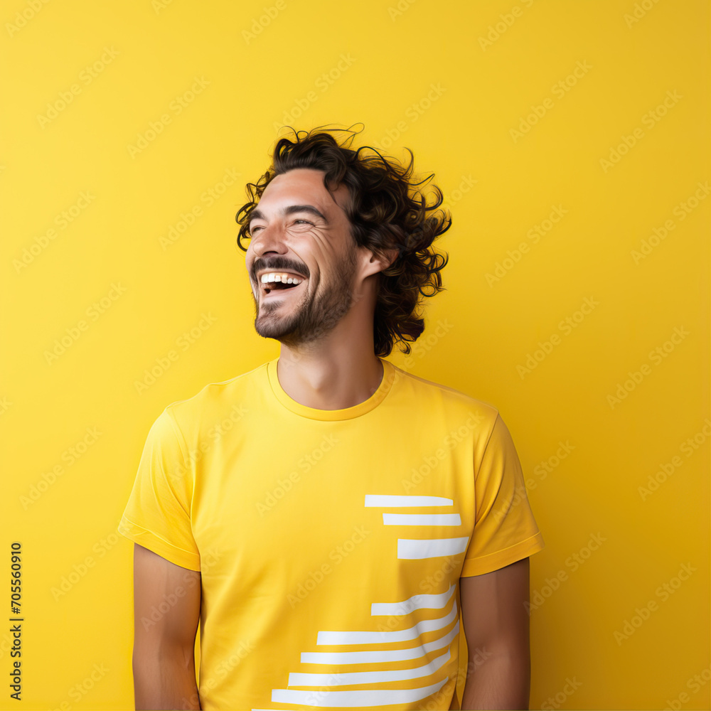 portrait of a person on the yellow background portrait of a person on the yellow background