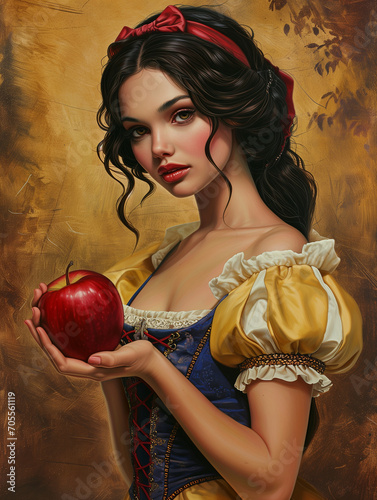 snow white holding an apple