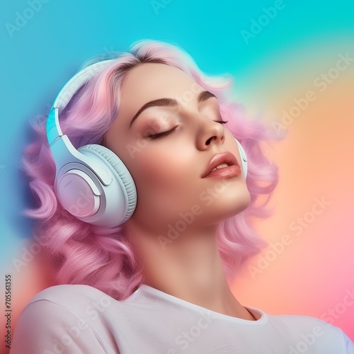 Woman with White Headphones, Eyes Closed