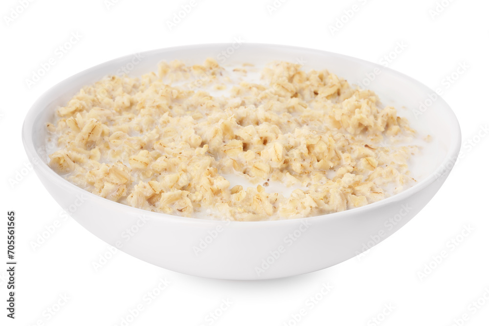 Tasty boiled oatmeal in bowl isolated on white Tasty boiled oatmeal in bowl isolated on white