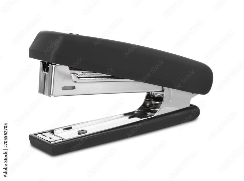 One new black stapler isolated on white One new black stapler isolated on white