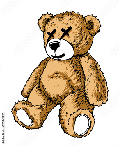 teddy bear hand drawn grunge vector illustration in street style