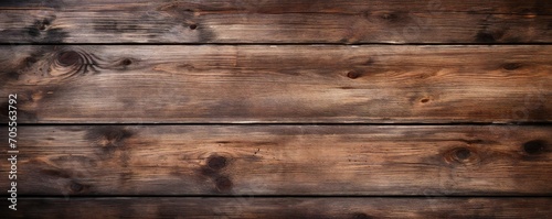 Wood plank top desk background, above view. Closeup grunge brown wooden oak table Generative AI