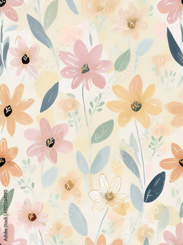Flower cute seamless pattern for fabric, decorative paper, background of your design. © Saichol