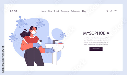 Mysophobia web banner or landing page. Human's irrational inner fears and panic. Mental disorder, feeling of threat and danger. Flat vector illustration