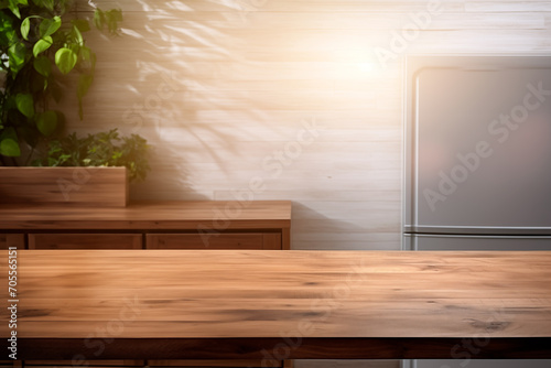 Product display empty wooden table in front kitchen background