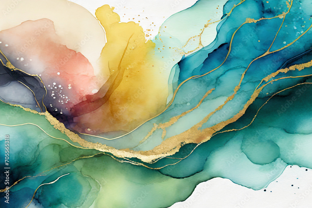 Fototapeta premium Abstract Watercolor art background with golden line Luxury background. vector background design for decoration and wedding invitations, banners, print, card, wallpaper or poster.