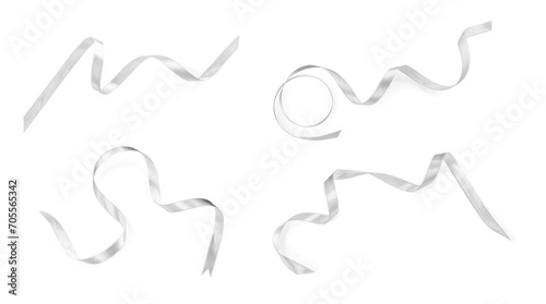 White satin ribbons isolated on white, top view