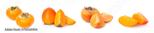 Fresh persimmon fruits isolated on white, collection photo