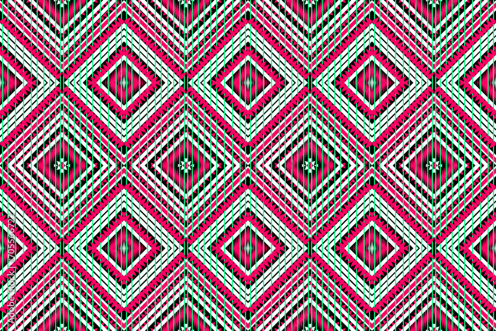 ethnic design pattern seamless tribal India black pink white geometric shapes colored triangles arranged together
design for paints Textile carpet  