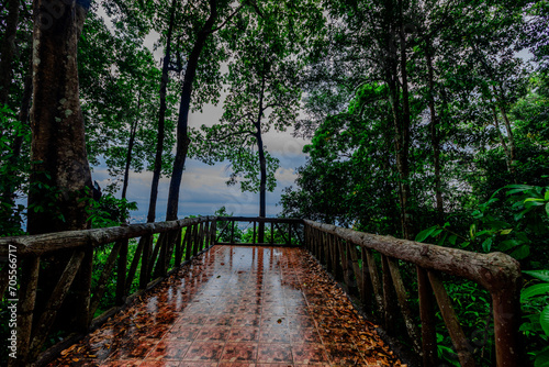 The natural background of the beautiful twilight sky, the surrounding atmosphere (trees, rivers, mountains) is a beautiful view of the journey, the view point. photo