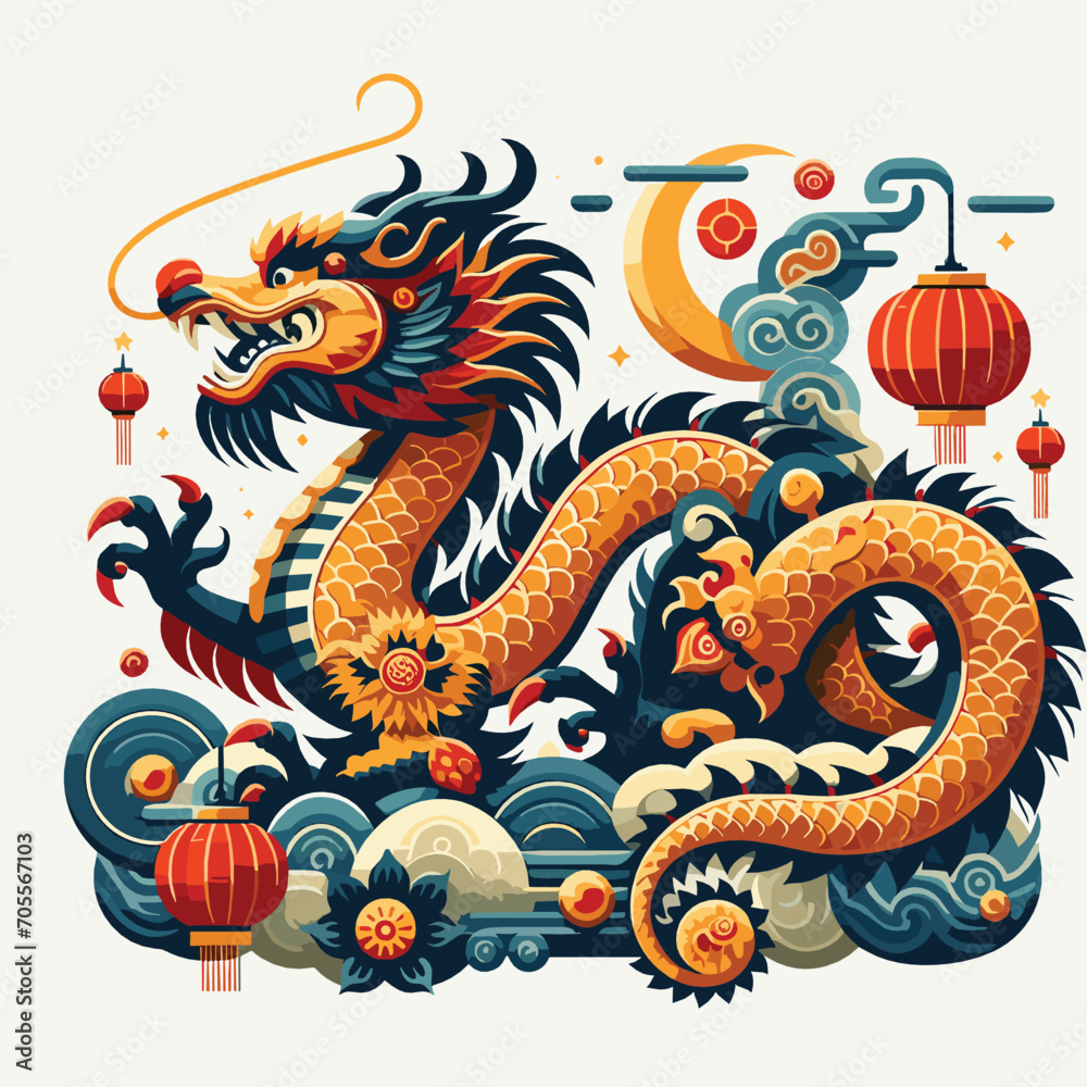 Obraz premium Welcome the Chinese New Year with our 2024 Dragon Icon! This charming design features a stylized dragon, a symbol of power, strength, and good luck in Chinese culture.