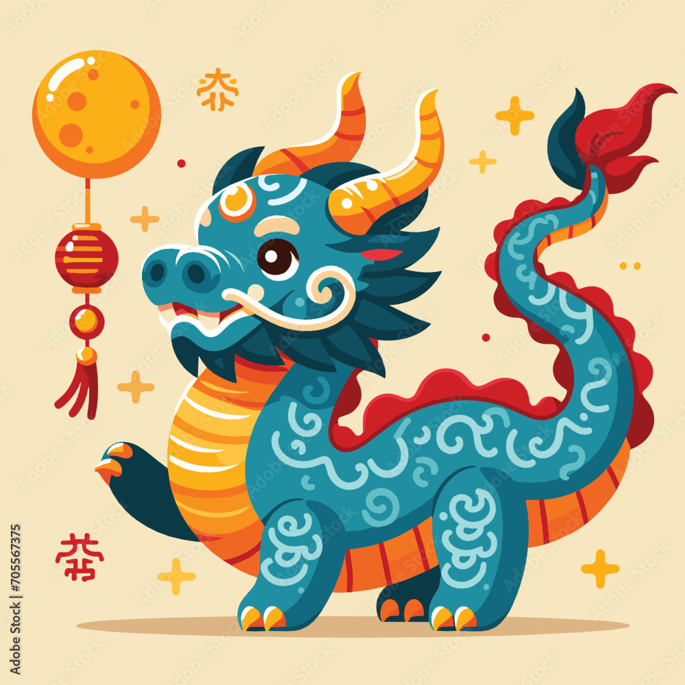 Fototapeta premium Welcome the Chinese New Year with our 2024 Dragon Icon! This charming design features a stylized dragon, a symbol of power, strength, and good luck in Chinese culture.