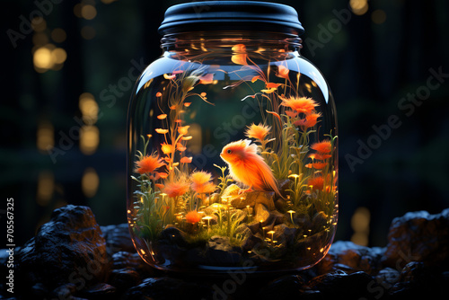 the jar contains a small creature. When the jar is opened, colored creatures appear photo