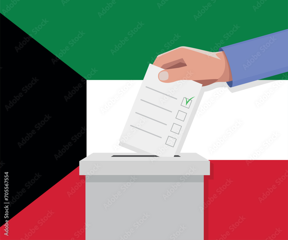 Kuwait election concept. Hand puts vote bulletin