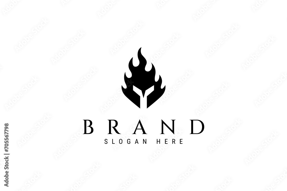 Obraz premium spartan logo design template flat vector. spartan fire burn creative logo vector.