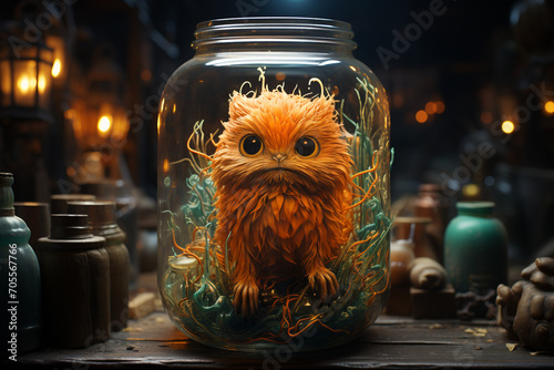 the jar contains a small creature. When the jar is opened, colored creatures appear photo