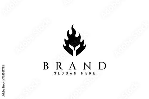 spartan logo design template flat vector. spartan fire burn creative logo vector.