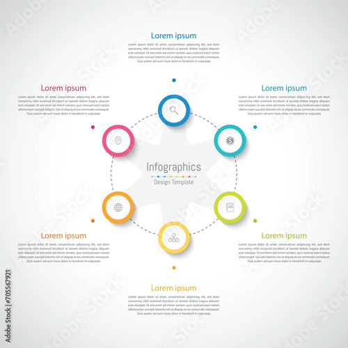 Infographic 6 options design elements for your business data. Vector Illustration.