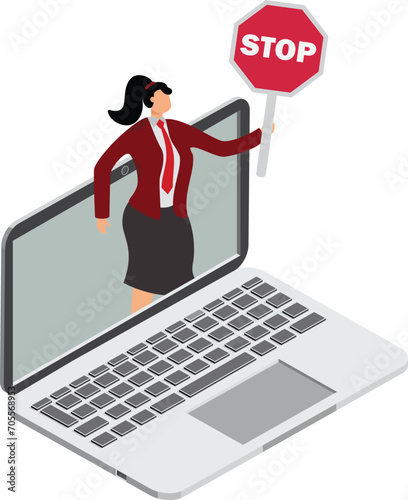 Stop sign, Stop Gesture, Forbidden, Stop Sign, Rejection, Computer, Businesswoman