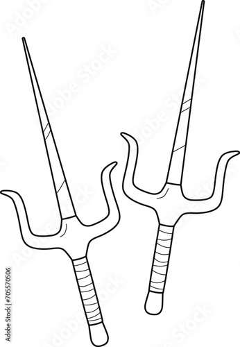 Ninja Twin Sai Isolated Coloring Page for Kids