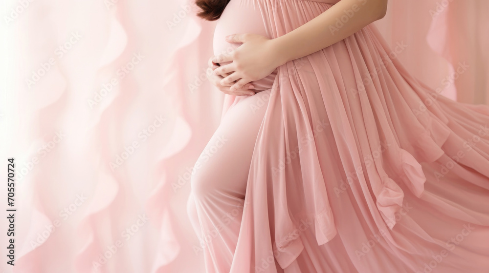 Young beautiful sexy and stylish pregnant woman on a pink background. Banner horizontal. Young beautiful sexy and stylish pregnant woman on a pink background. Banner horizontal.