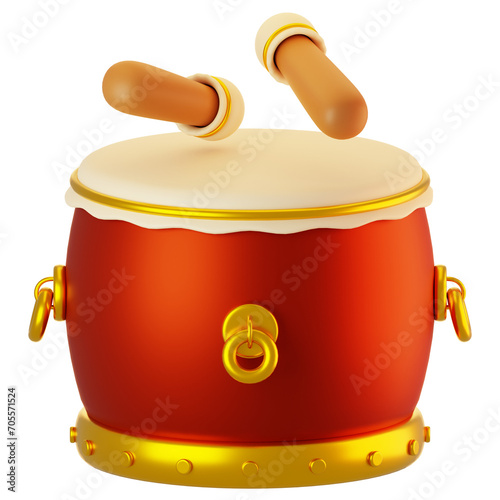 3d rendering chinese drum icon. Chinese new year icon concept