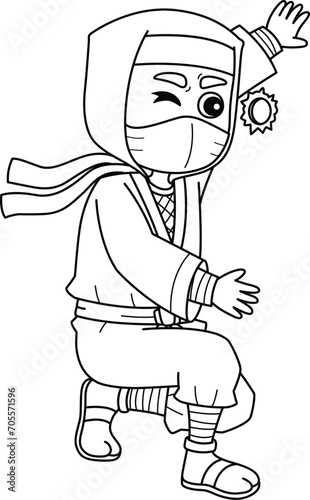 Ninja Peeking through Hole Isolated Coloring Page