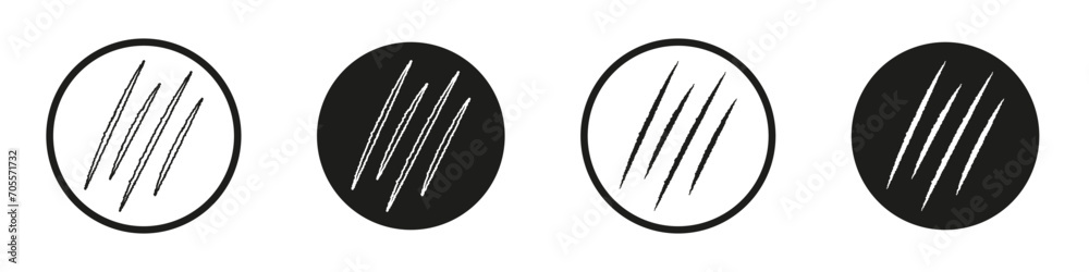 Claws scratches icon set. Tiger and cat claw scar vector symbol in a black filled and outlined style. Lion and panther nails scratche sign. - obrazy, fototapety, plakaty 