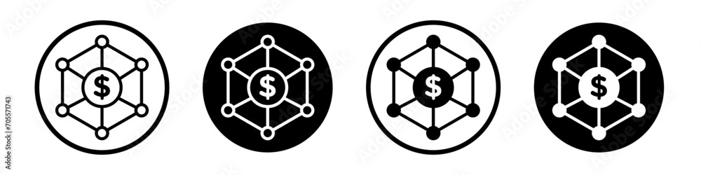 Business modeling icon set. Affilate data network biographic model vector symbol in a black filled and outlined style. Business financial model sign. - obrazy, fototapety, plakaty 