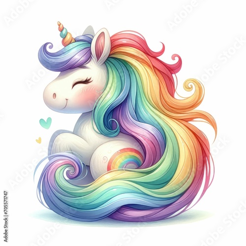 Cute Unicorn Watercolor illustration pastel and candy colors for girls princess poster. Set of magical cartoon unicorns isolated on white background © JR BEE