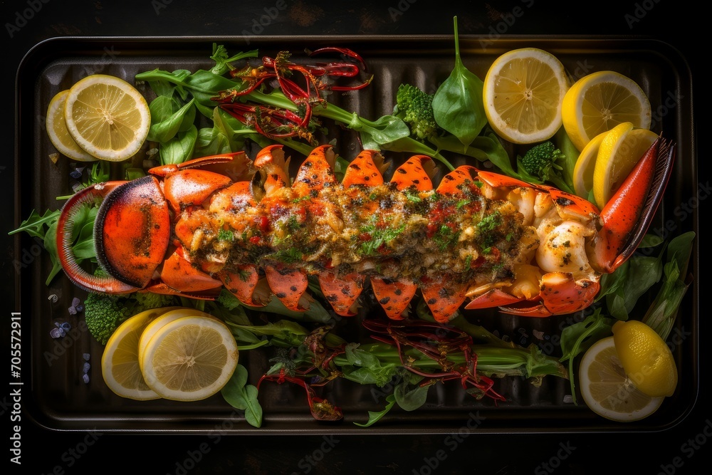 Tender Cooked lobster. Dinner table meal. Generate Ai