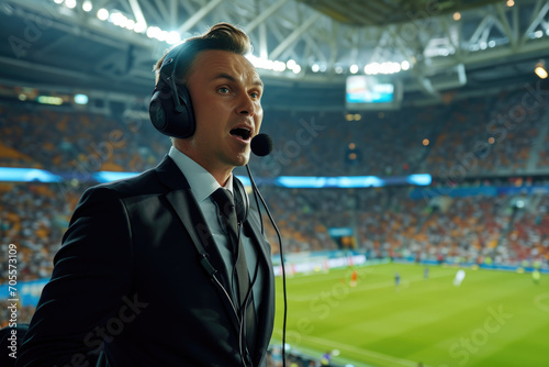 Football commentator of the final football match  photo