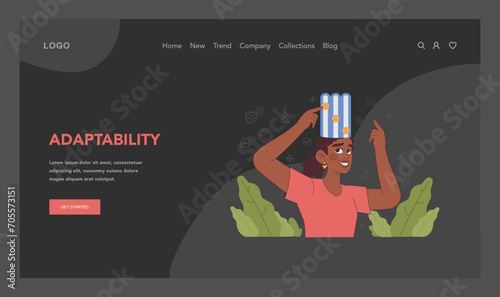 Adaptability concept. Cheerful person easily adjusting to change, regulating hat switch. Embracing flexibility with smile. Ability to cope and change for life circumstances. Flat vector illustration