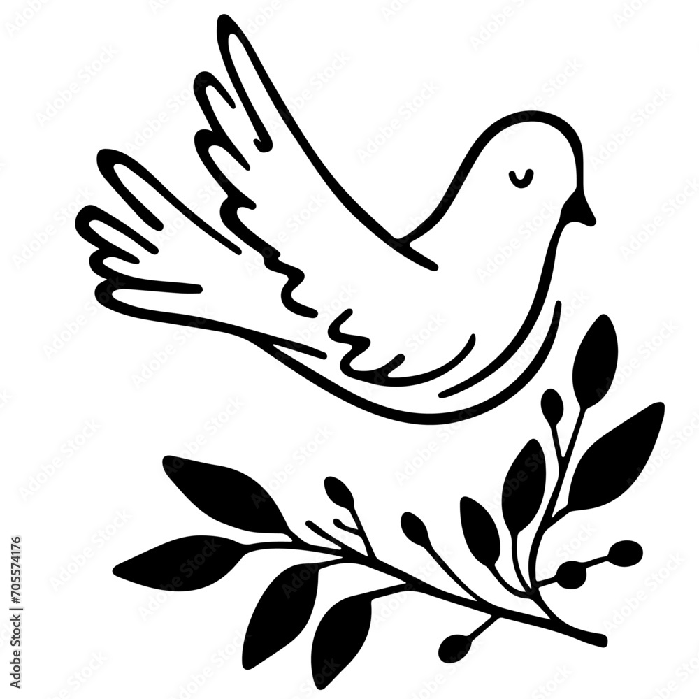 Fototapeta premium Graceful Doodle Dove Vector: Symbol of Peace, Harmony, and Elegance in Black.