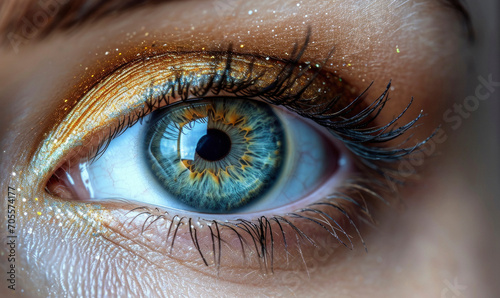 Perfect blue eye macro in a sterile environment and perfect vision. The vision of the future and healthy life concept.