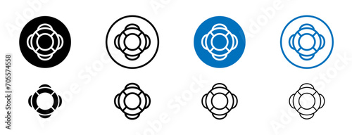 Lifebuoy Line Icon Set. Life Buoy Ring for Swim Symbol in Black and Blue color.