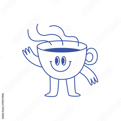Vector logo design template and graphic elements for advertising, branding, posters and banners, funny cartoon illustrations with smiling character, coffee cup mascot, print and sticker