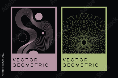 Vector minimal geometric illustrations set, futuristic digital trendy abstract aesthetic linear compositions, prints, frames and graphic design elements, y2k and brutalist style